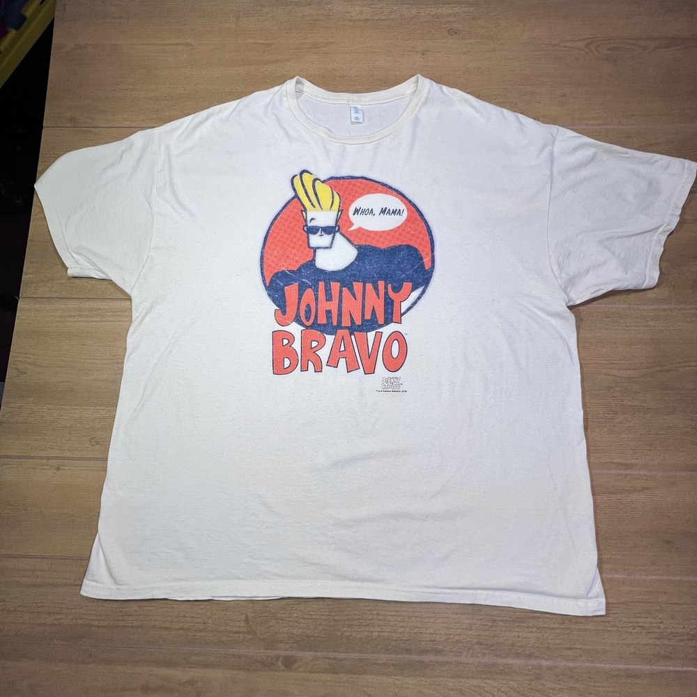 Johnny‎ Bravo Cartoon Network Graphic T Shirt Mens 2XL White 'Whoa Mama'